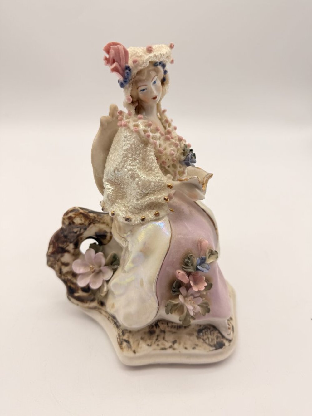 Vintage Hand-Painted Porcelain Lady Figurine - Lace & Applied Flowers - Picture 2 of 5